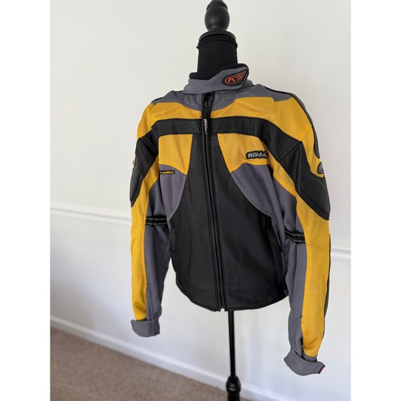 Fieldsheer Other - Fieldsheer High Temp Leather Mesh Motorcycle Jacket black yellow men size 12/14